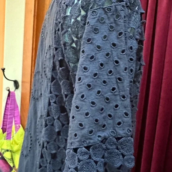 Wrap Navy Blue Eyelet Womens Dress from London size 16 100% cotton has slip